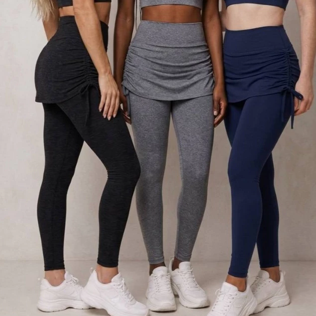 Kit 3 Calças Legging Com Saia Tapa Bumbum Academia Ginástica Moda Fitness — imagem 1