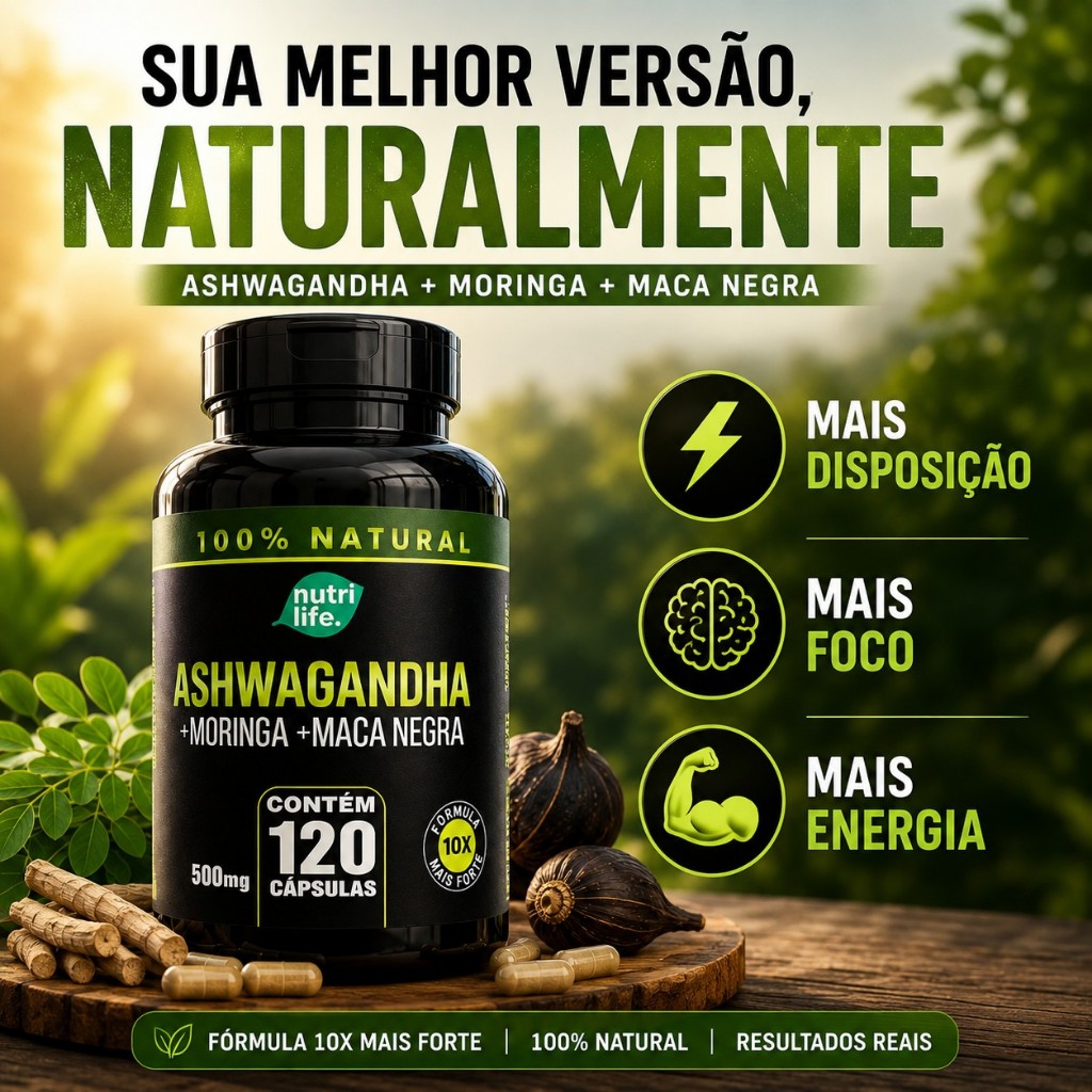 moringa maca negra ash Kit 3 em1 Energia Positiva Nutri Life - 120 cápsulas