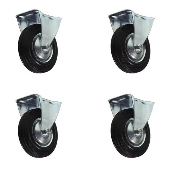 Kit Rodízio Fixo De Borracha 100mm - 4 Polegadas - JST