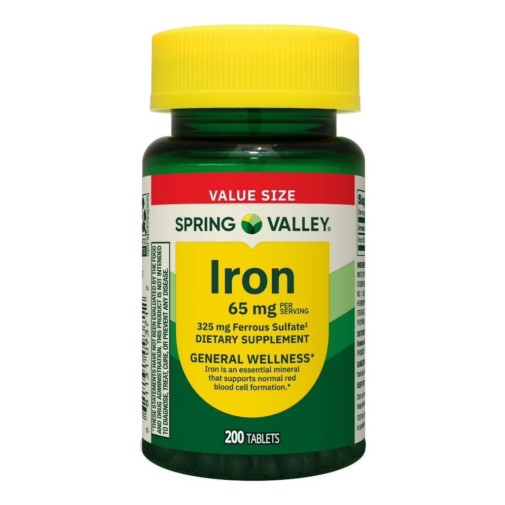 Suplemento De Ferro Spring Valley 65 Mg 200 Tablets Imp Eua