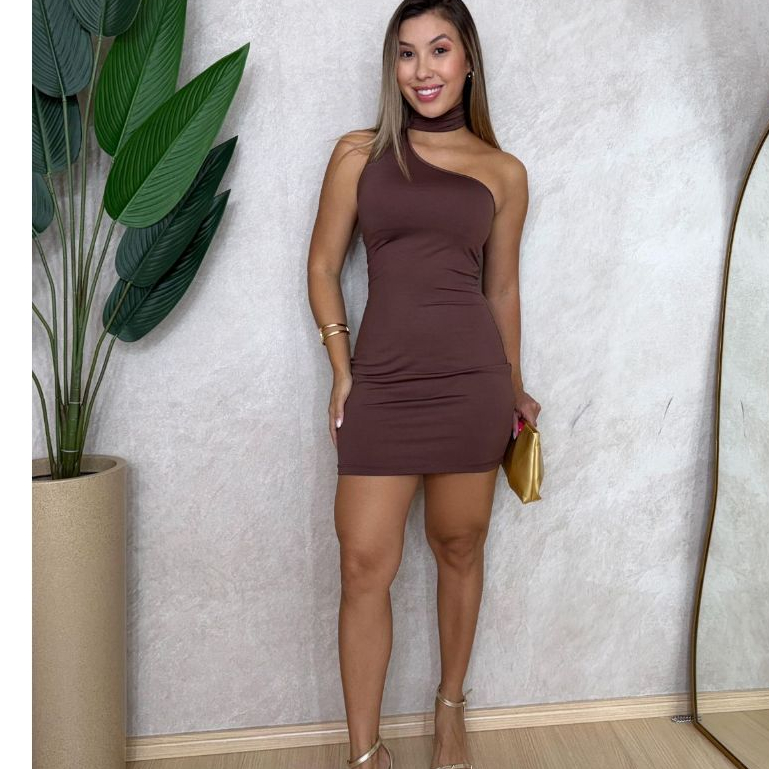 Vestido Curto Feminino Assimétrico Um Ombro Só Para Festa Balada Evento
