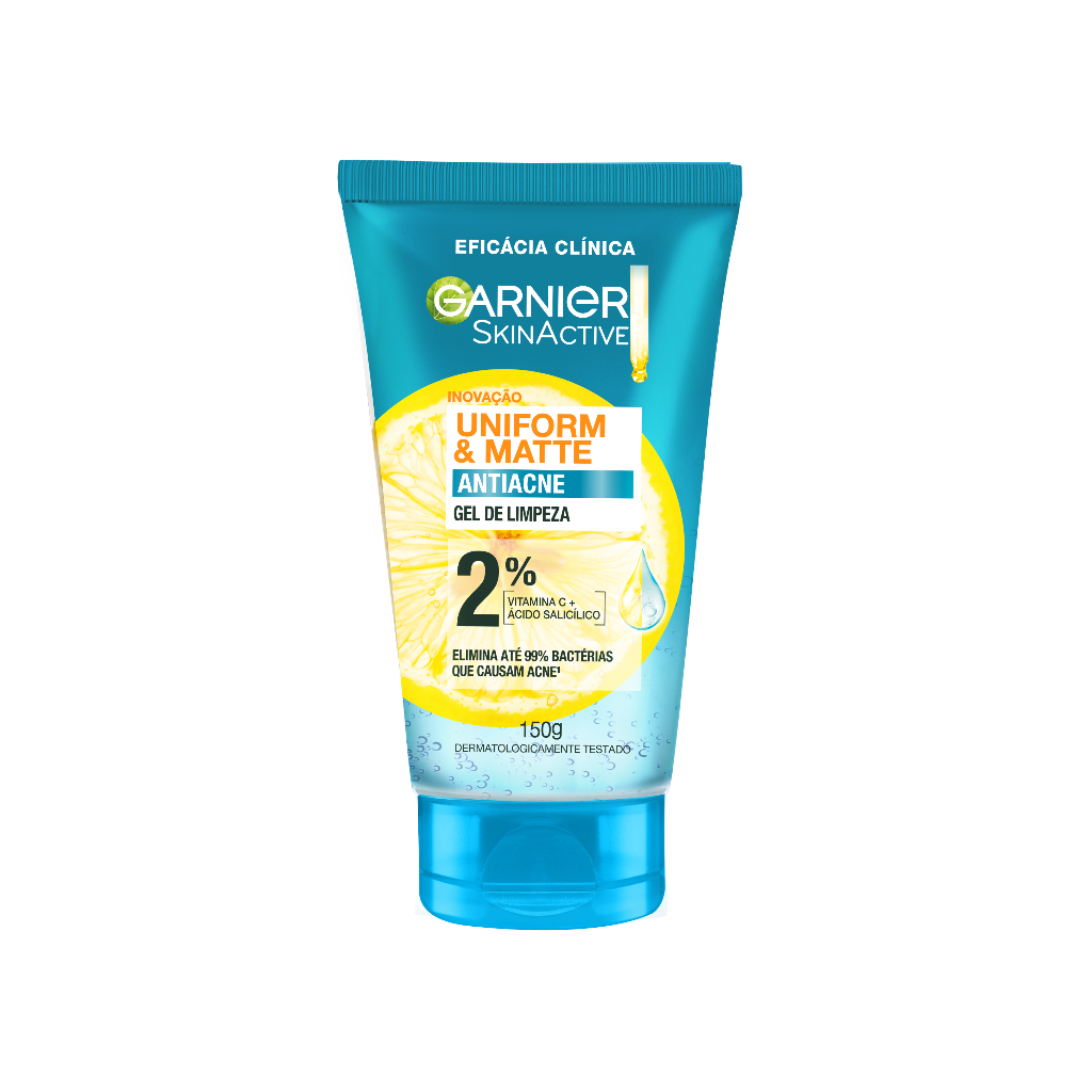 Gel de Limpeza Facial com Ácido Salicílico e Vitamina C, Controla a Oleosidade da Pele, Garnier Uniform & Matte 150g