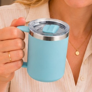 Caneca Térmica 450ml com Tampa em Aço Inoxidável 304 Parede Dupla Alça Ergonômica