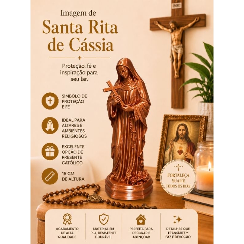 Imagem de Santa Rita de Cássia 15 cm de altura em 3D e PLA - católico religioso para decoração e presente