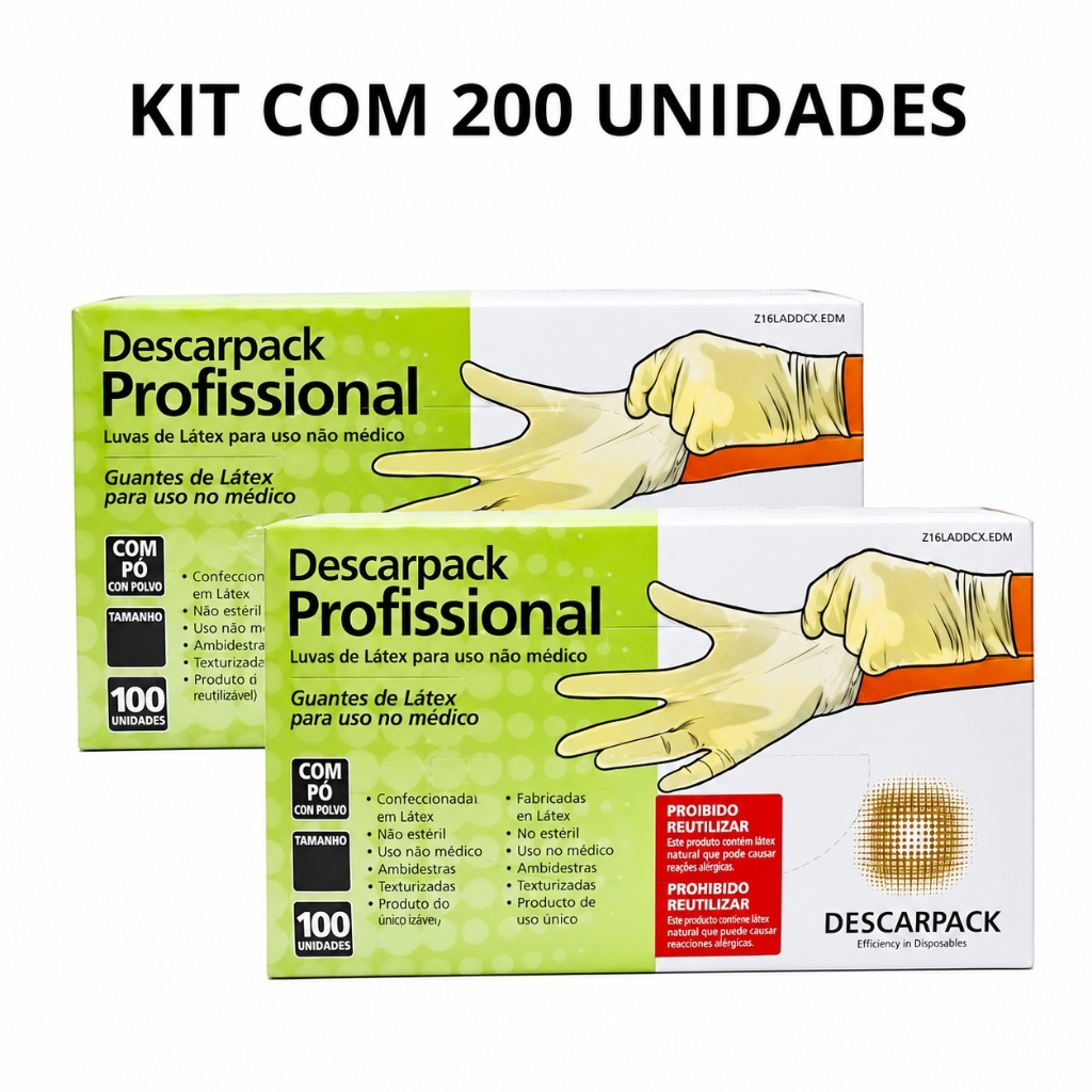 Kit Com 2 Caixas De Luva Látex Descartaveis Com Pó com [100Uni] Uso Diário e Profissional Tamanho 8 [M]