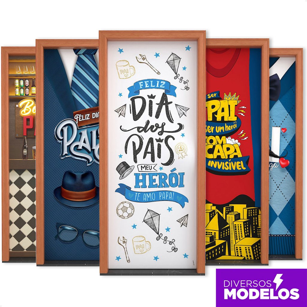 Capa de Porta Decorativa Dia dos Pais 0,85×2,10m Sublimada com Elástico Veste Fácil