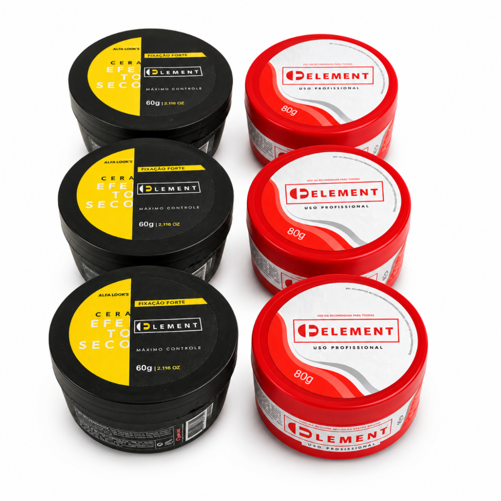 Kit 6 Unidades Pomada Modeladora Duo Element Efeito cera e Brilho Uso Profissional