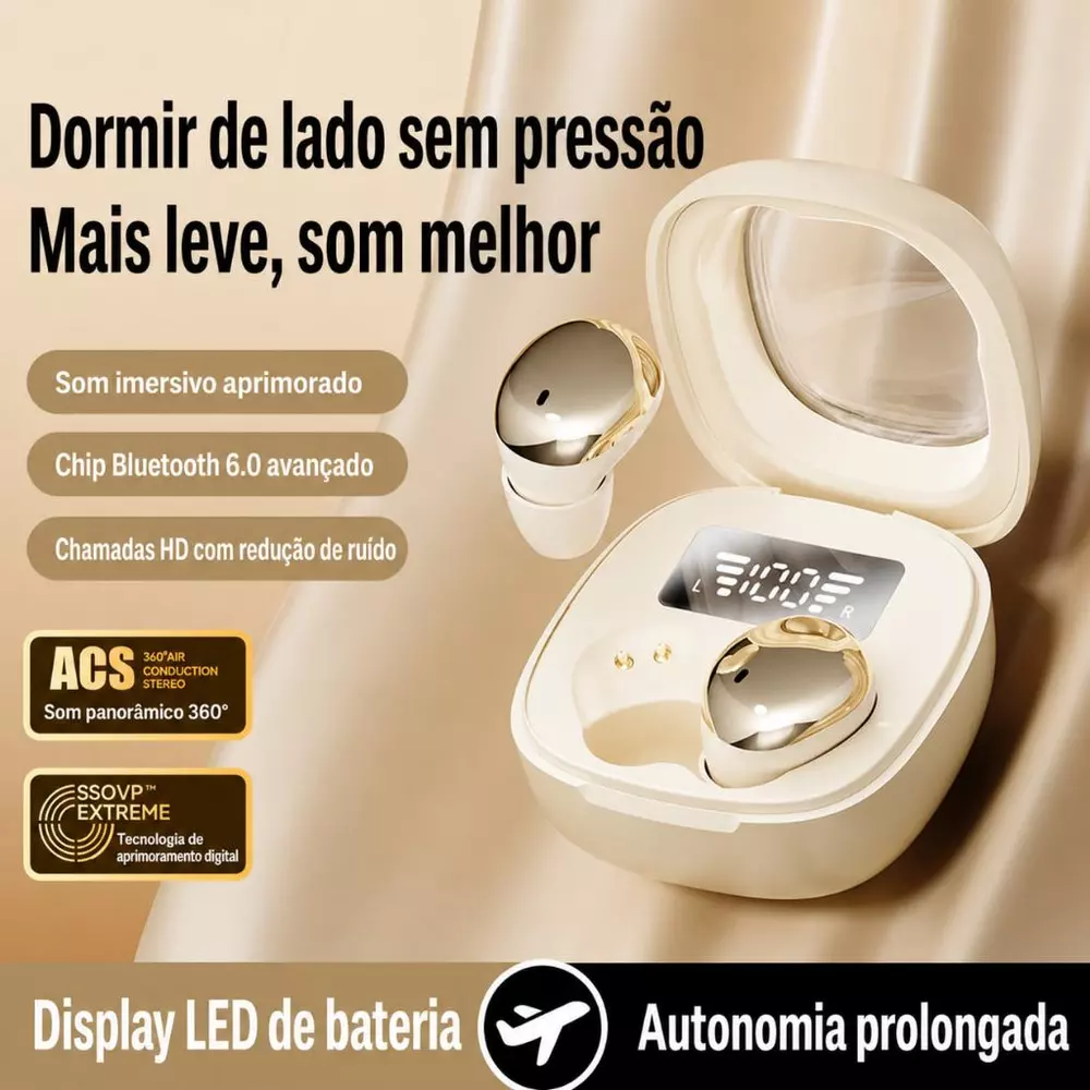 Q19 Fone de Ouvido Bluetooth 6.0 Mini Sem Fio para Dormir, LED, Confortável, Android/iOS