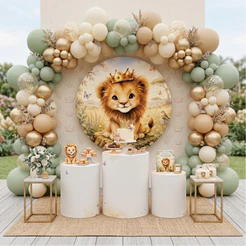 Capas Festa Safari Baby Leãozinho Painel Redondo Trio Cilindro Decoração Infantil