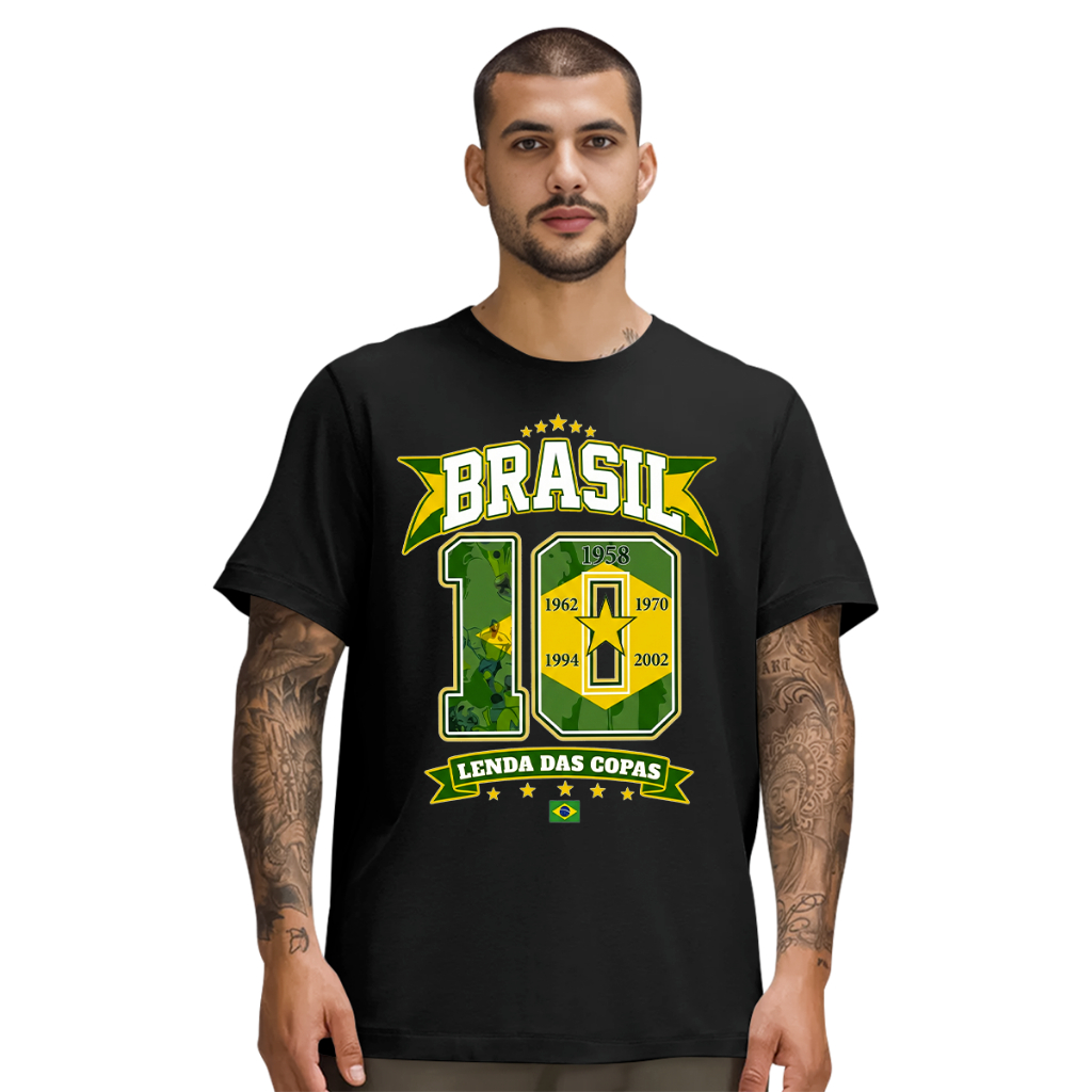 Camiseta Masculina Brasil Lendas Do Futebol Estilo Torcedor Camisa 100% Algodão