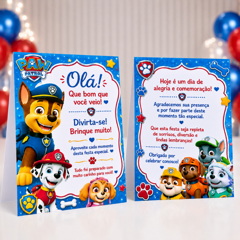 Patrulha Canina Plaquinha de Mesa | Centro de Mesa | Plaquinha de Agradecimento | Lembrancinha Personalizados Festa