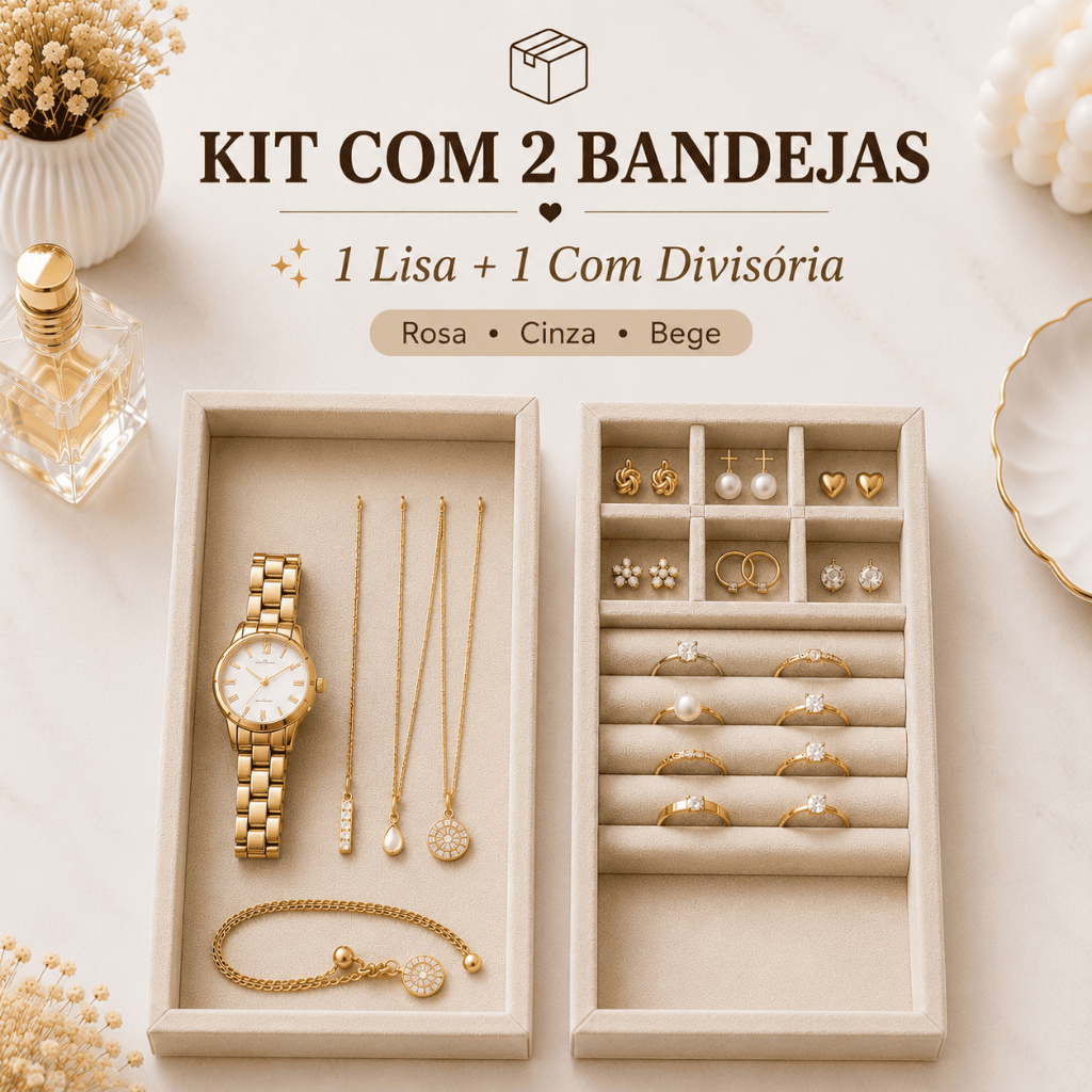 kit 2 Porta Joias Bandejas Veludo Organizador de Gaveta e Closet para  Relógios e Bijuterias