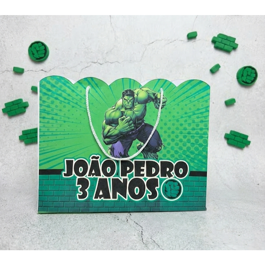 Sacolinha G Personalizadas Hulk - Vingadores - Super Herois | Lembrancinha Aniversário | Pegue e Monte