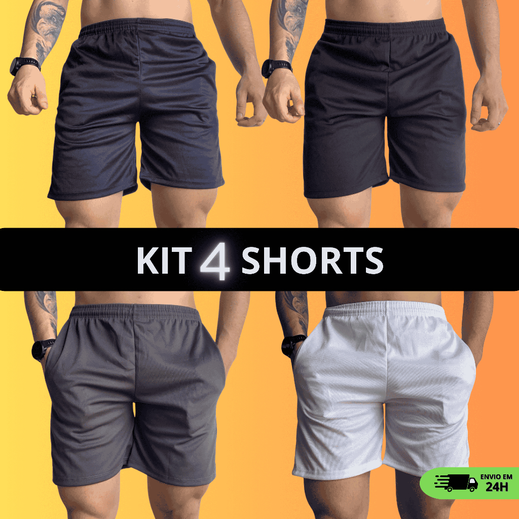 Kit 4 Shorts Dry Fit Masculino Academia Corrida Treino Bermuda Esportiva Elastano Leve Confortável