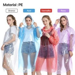 Capa de Chuva Descartável em PE Impermeável Transparente com Capuz e Punho Elástico para Viagem Trilha Parque Eventos
