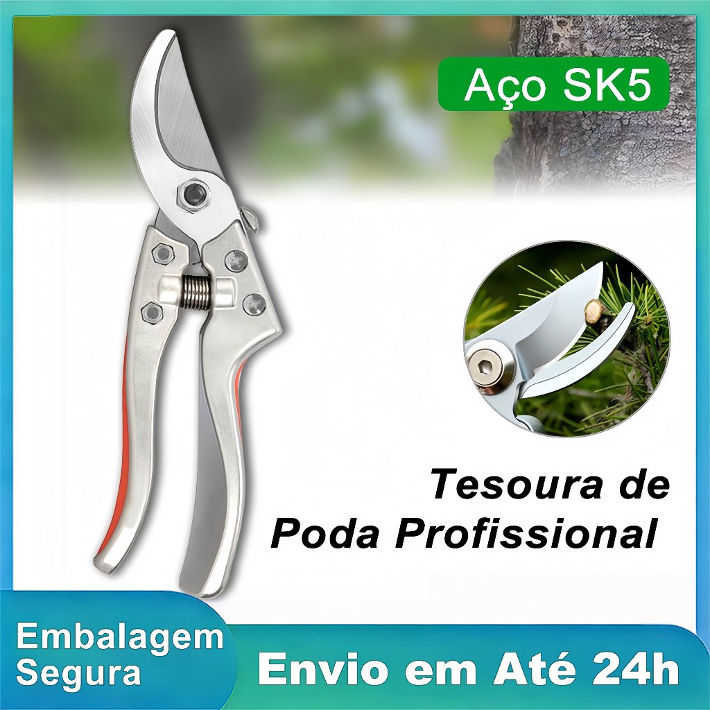 Tesoura de Poda Profissional Aço SK5 para Jardinagem Resistente e Afiada