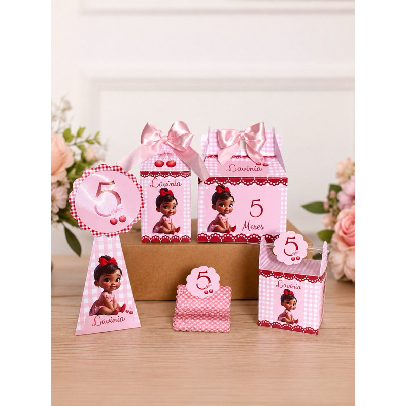 KIT FESTA PERSONALIZADO CEREJINHA – 25 PEÇAS | LEMBRANCINHAS PARA MESVERSÁRIO E ANIVERSÁRIO