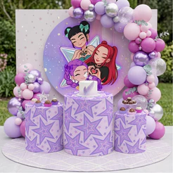 Capa Festiva Painel Redondo Trio Cilindro Kpop Estrelas Guerreras Festa Infantil Meninas Oferta Bibi