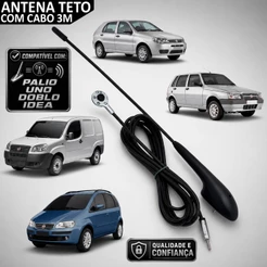 Antena Teto Palio Strada Novo Uno Mobi Brava Punto Fiorino C/ Cabo 3M - Din