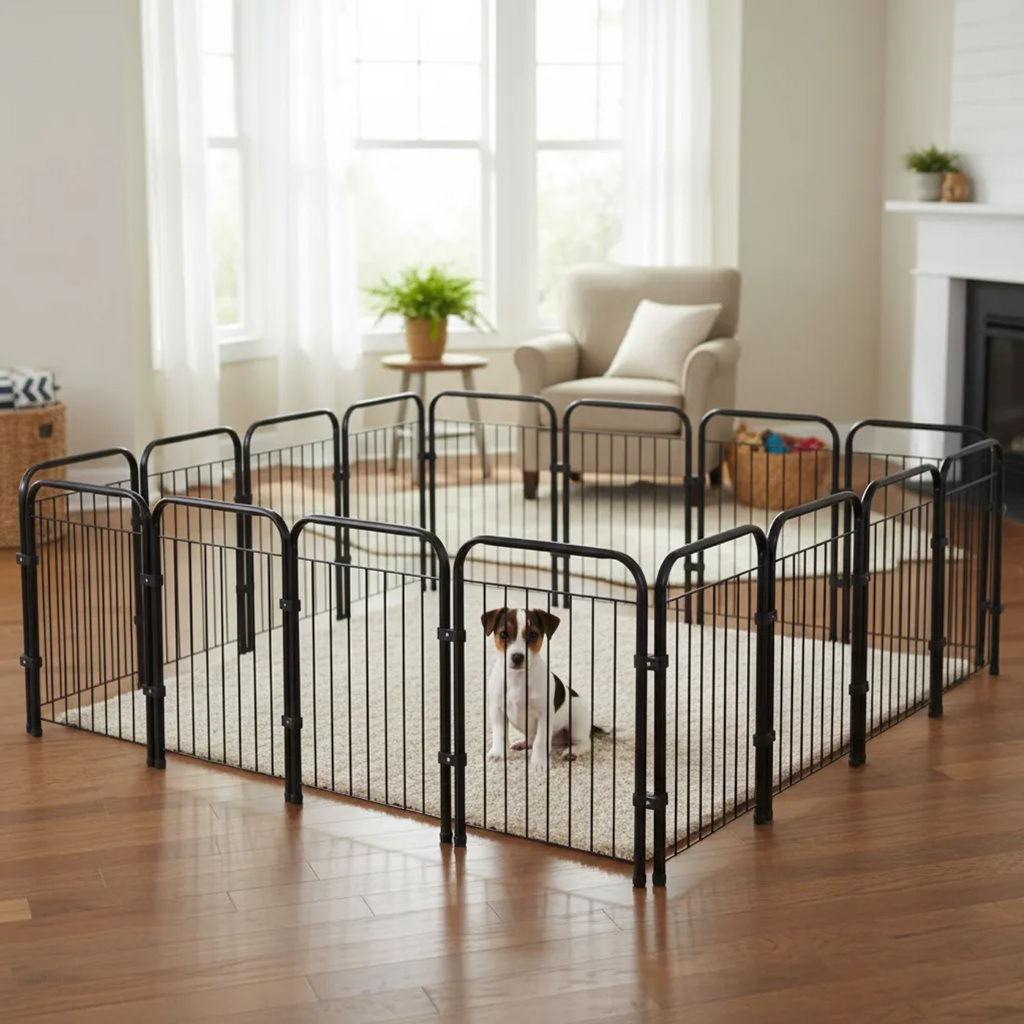 Cercado Segurança para Cachorro em Aço 3 a 10 Módulos Dobrável 3,59 m x 51cm Grade Pet