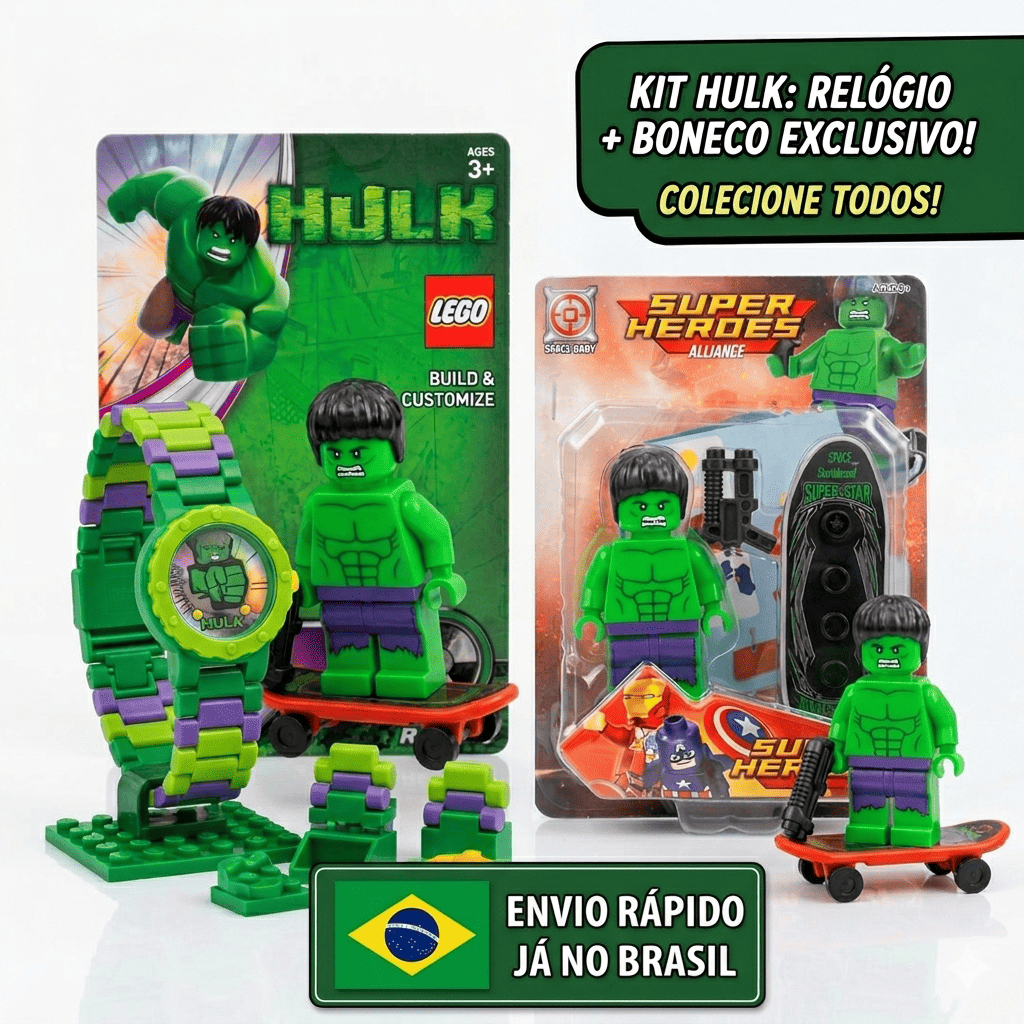 Kit Boneco Hulk + Relógio Infantil Montável Brinquedo Presente