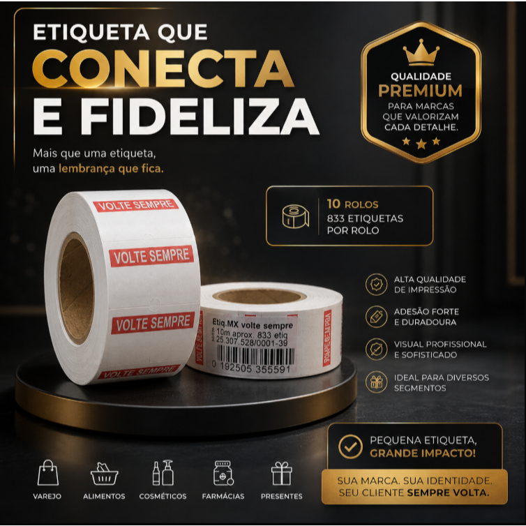 8.330 ETIQUETA P/ ETIQUETADORA MX Volte Sempre - 10 rls