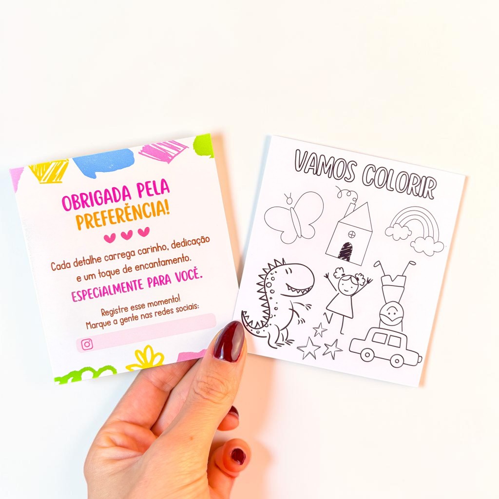Cartão de Agradecimento Infantil para Colorir-25/50/100 unidades