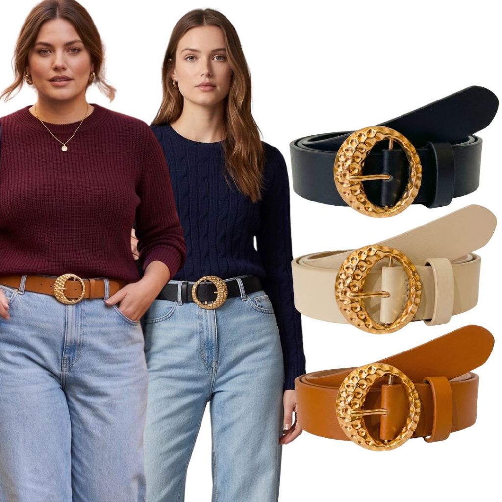 KIT 3 Cintos Femininos Fivela Dourada Elegante Casual da Moda 2.5cm PP ao Plus Size G3 - Bruna