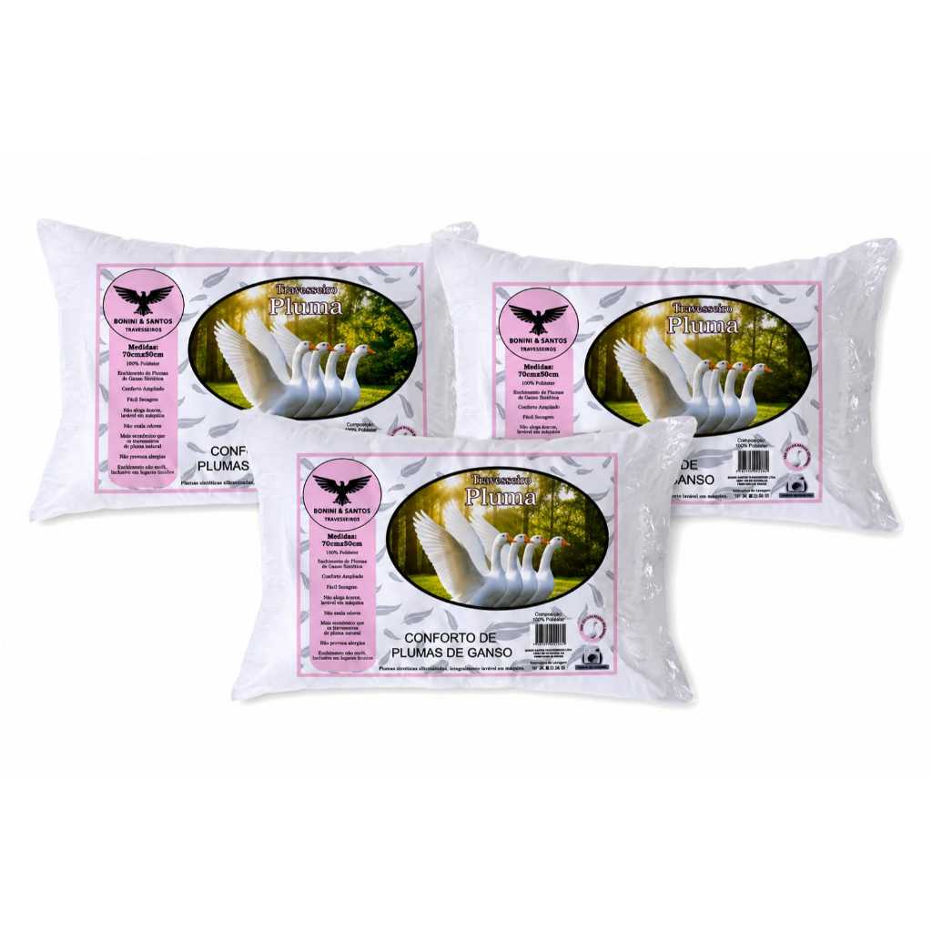 Kit Travesseiros Toque Pluma de Ganso 70x50cm Antiácaro Percal 400 Fios Super Confortáveis