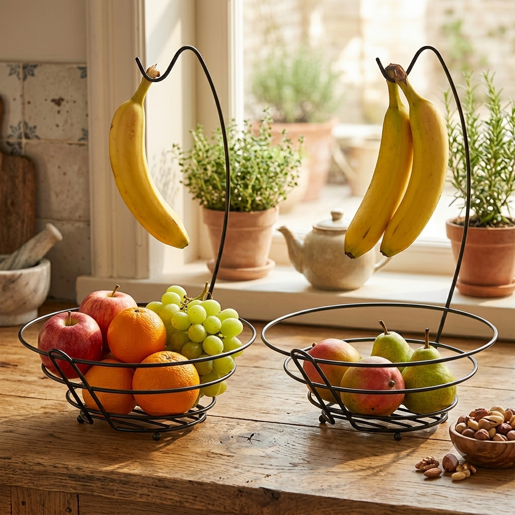 Kit 2 Fruteiras Aramada Luxuosa Redonda Com Suporte Para Banana Black Luxo Casa Lar Utilidade Frutas