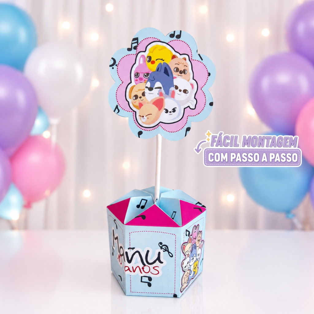 Centro de Mesa Stray Kids Azul Pegue e Monte Personalizado | Decoração de Mesa | Lembrancinhas Festa Infantil 💜