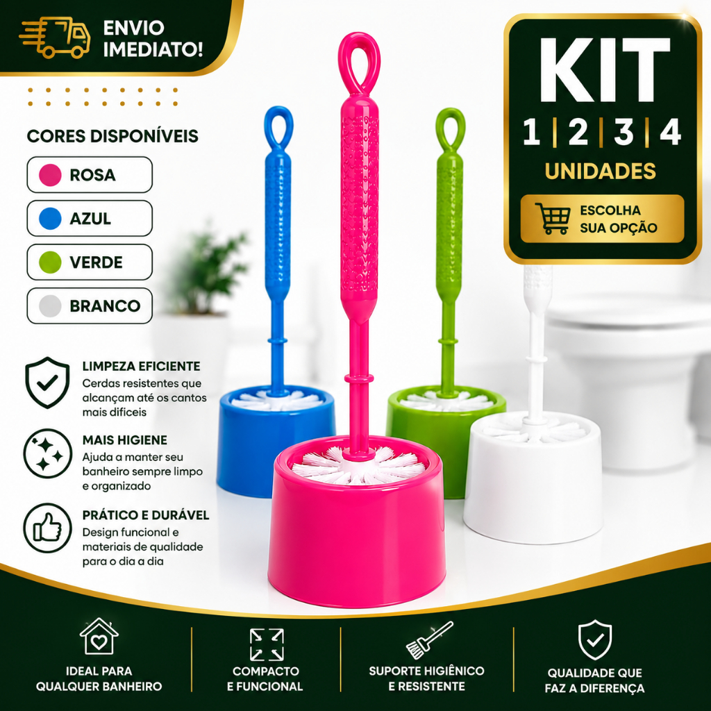 Escova Para Vaso Sanitário 1/2/3/4 Com Suporte Cerdas Resistentes Cabo Longo Limpeza Profunda 53x13cm