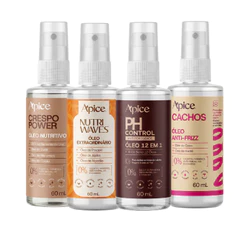 Kit 4 Óleos Capilar Nutri Waves Crespo Power PH Control Cachos Apice