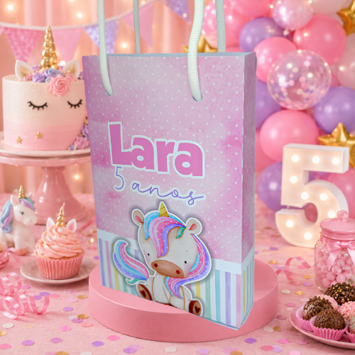Sacolinha Personalizada Unicórnio Pegue e Monte Lembrancinhas Infantil Sacolas | Personalizados