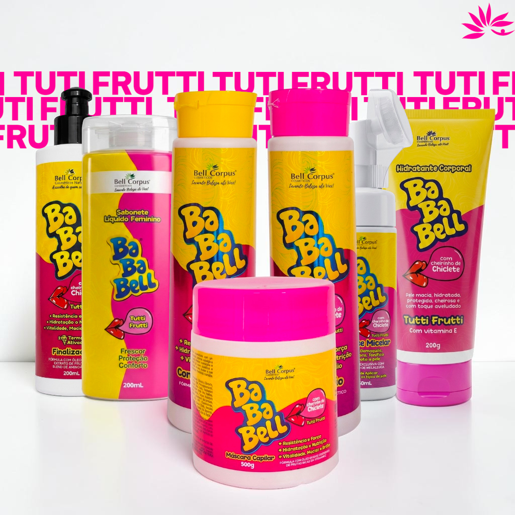 Kit 7 Itens Cabelo, Corpo e Rosto Cuidado Completo Aroma TuttiFrutti Bellcorpus Cosméticos