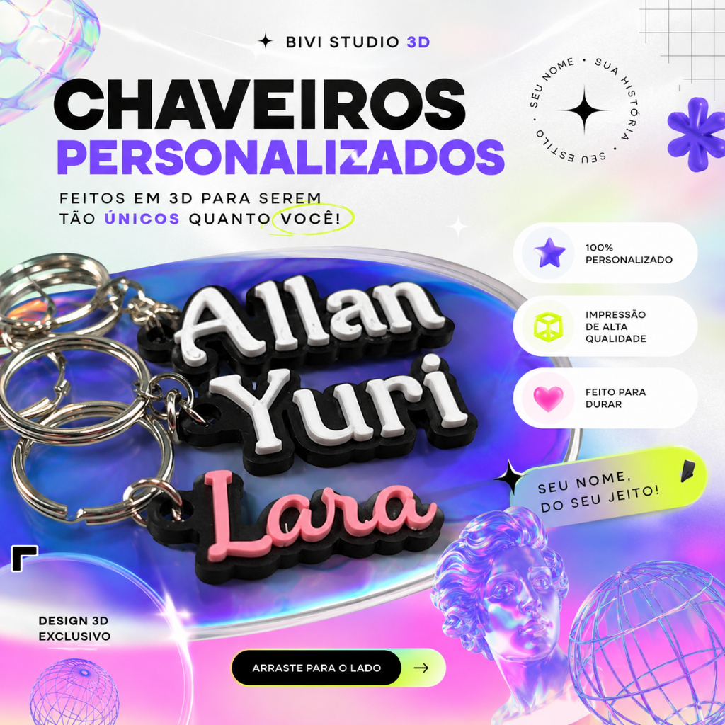 Chaveiro Personalizado com Nome | Impressão 3D | Presente Criativo