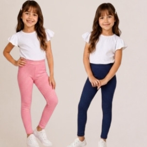 Kit 2 Calça Legging Feminina Infantil Ribana Canelada Menina Leg Juvenil Criança Lisa Tendência Blogueirinha Tam 6 Confo