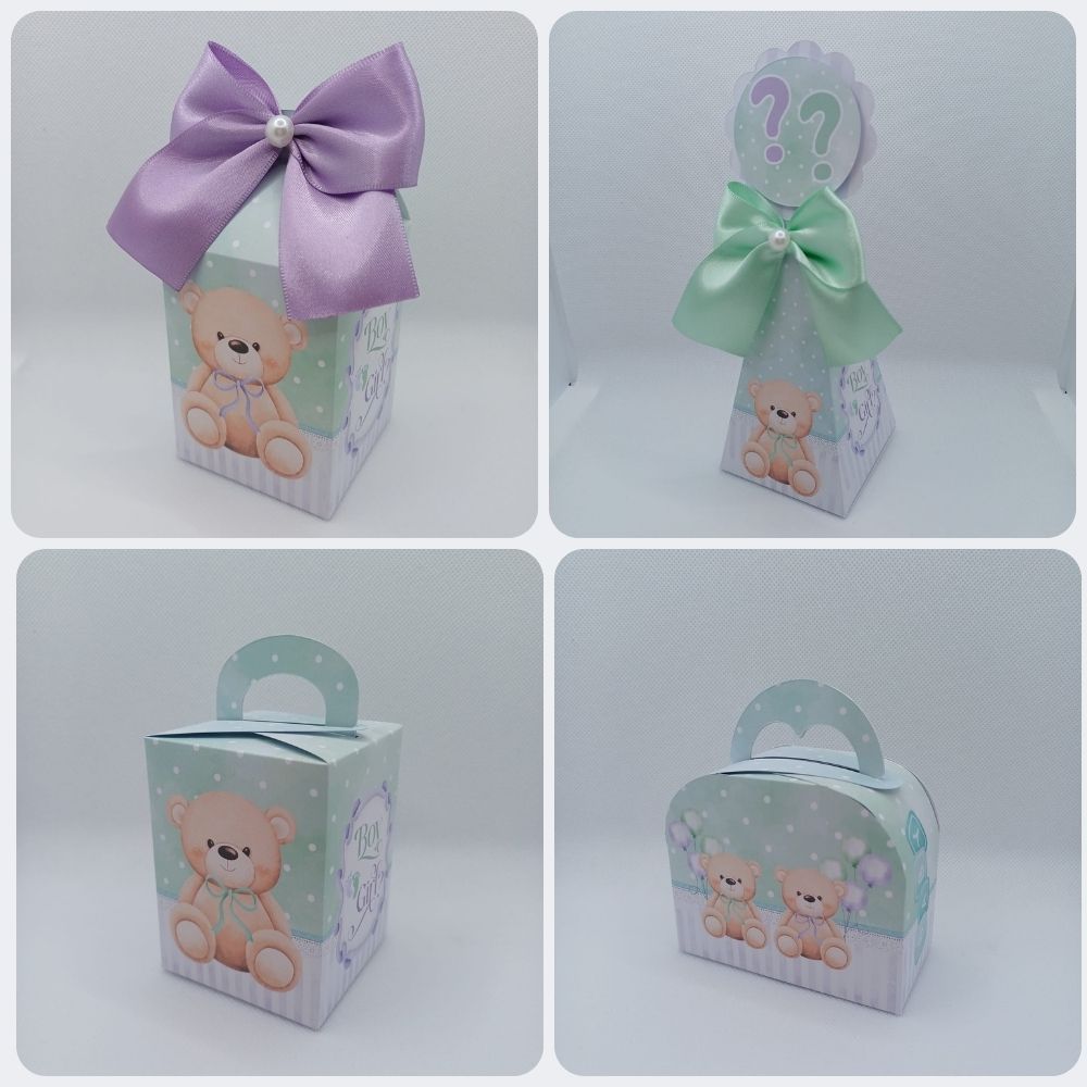 Kit Festa Lembrancinhas para Aniversário Infantil Caixinhas Decorativas Chá Revelação Ursinhos Verde e Lilás