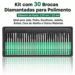 Kit 30 Brocas Diamantadas para Polimento Escultura Jade Pedra Âmbar Haste 2,35mm/3,0mm