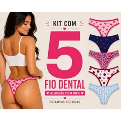 Kit Com 5 Calcinhas FIO DENTAL Algodão P M G GG