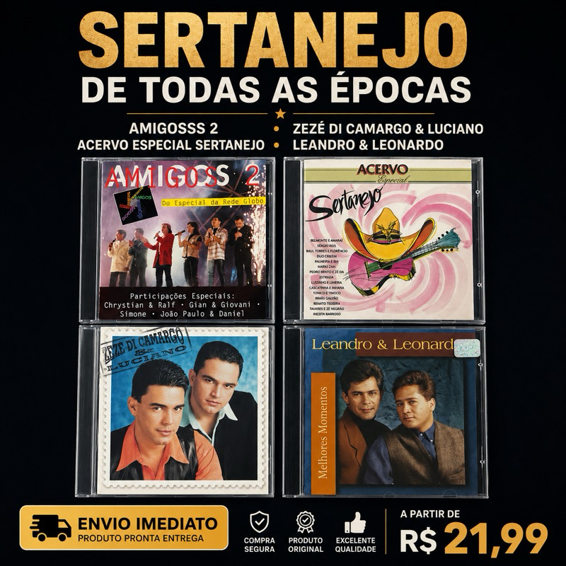 CD Sertanejo Diversos Títulos Música Caipira Raiz Romântico Nacional
