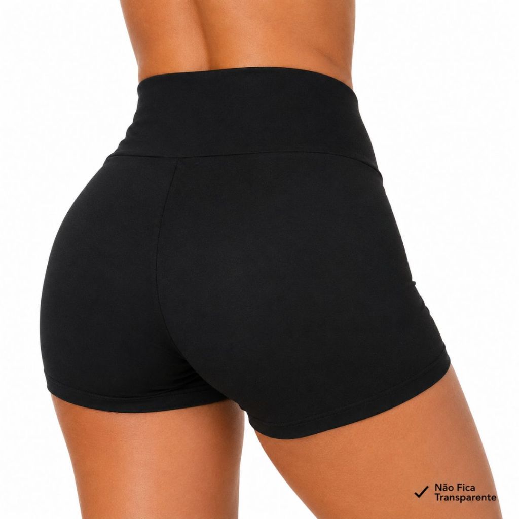 Short Legging Academia Feminina Liso Cintura Alta Fitness