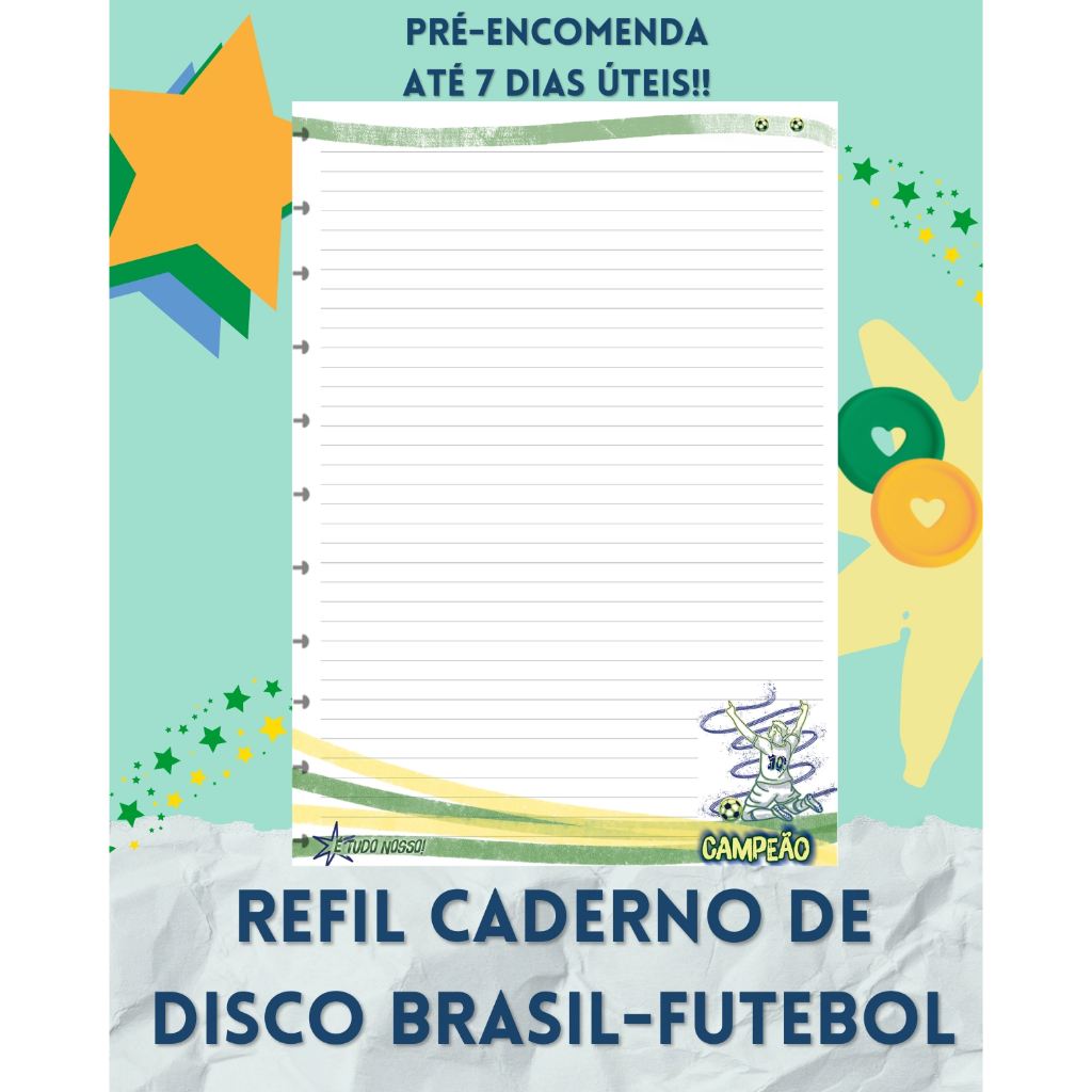 Refil de Folhas Caderno Inteligente / Discos - Linhas - brasil-copa-futebol-Vários Tamanhos - papel Offset 90g