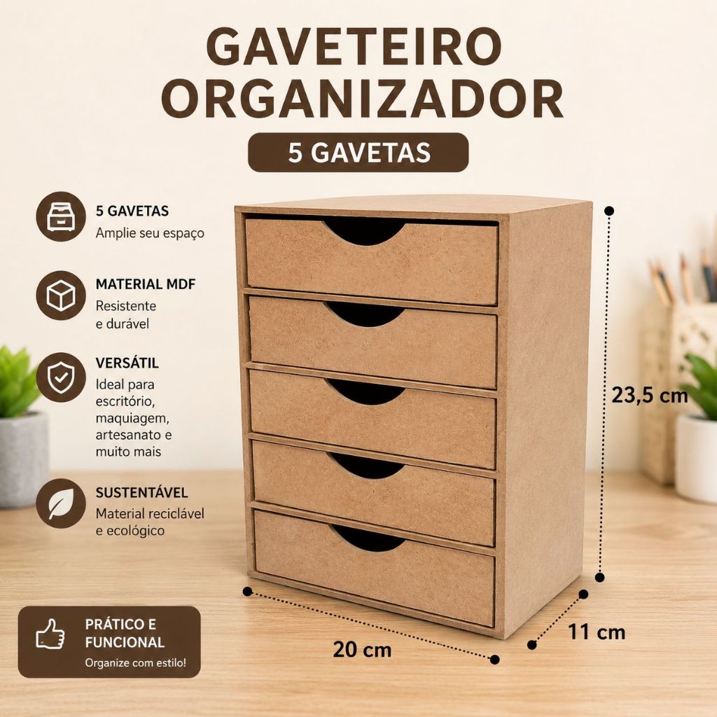 Organizador de mesa 5 gavetas escritório banheiro cozinha