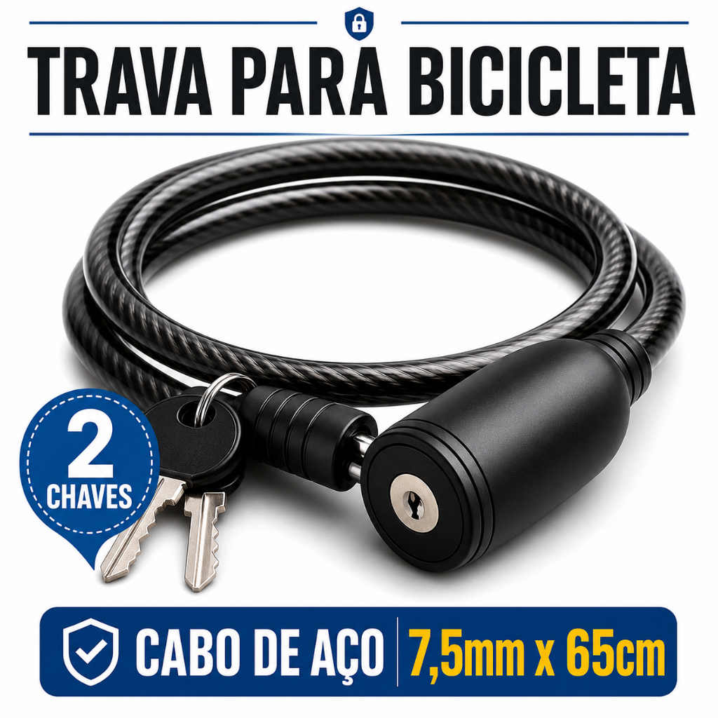 Corrente Cabo Cadeado Antifurto Moto Bicicleta Bike Segurança Portão Trava Anti Furto Cabo De Aço 7,5mmx65cm 2 Chaves Pr