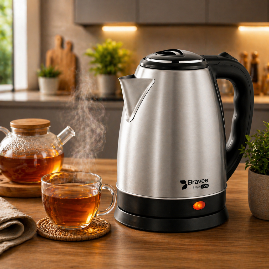 Chaleira Elétrica Inox 1,8L com Desligamento Automático Base Giratória 360° Aquecimento Rápido e Segura