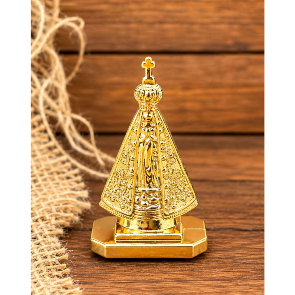 Mini Imagem Nossa Senhora Aparecida Dourada Dupla Face – Decoração Religiosa e Devoção