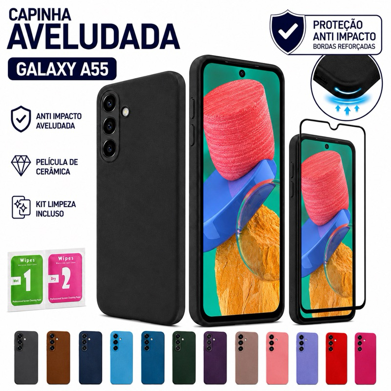 Capinha Capa Samsung Galaxy A55 / A55 5G Anti Impacto Aveludada + Película de Ce