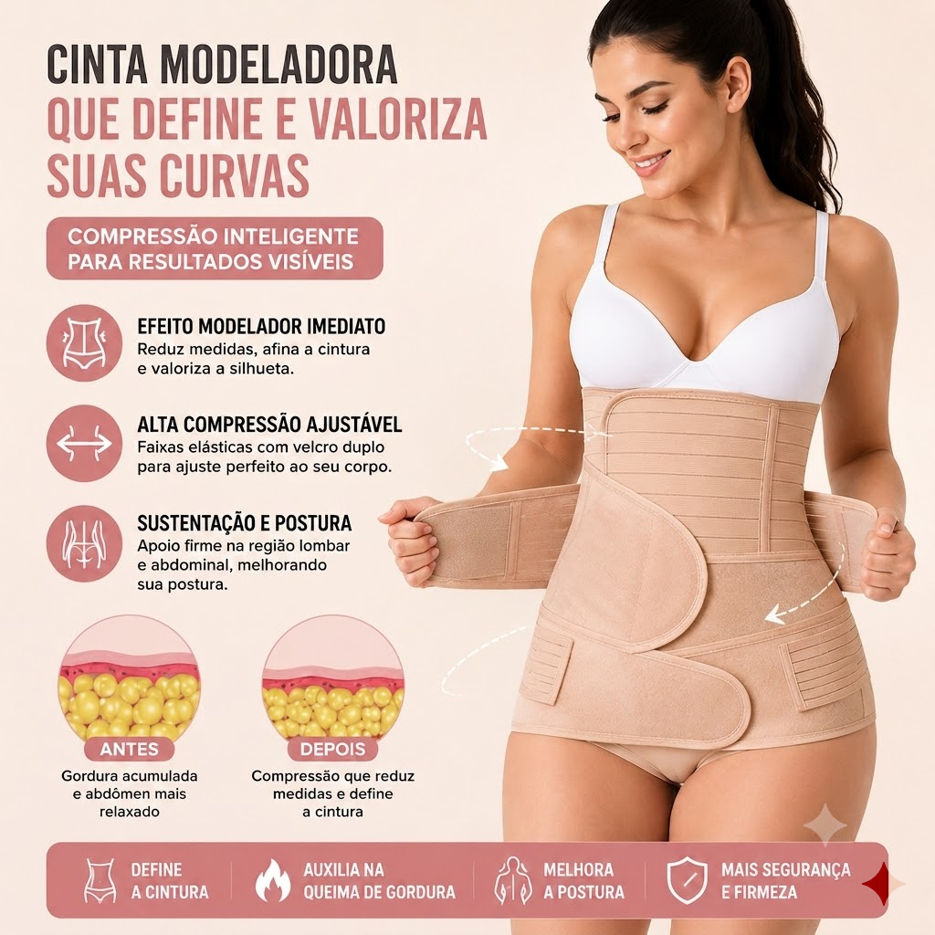 Cinta Pós-Parto Modeladora 3 em 1 Suporte Abdominal e Proteção da Coluna Pós-Cesárea com Conforto e Modelagem