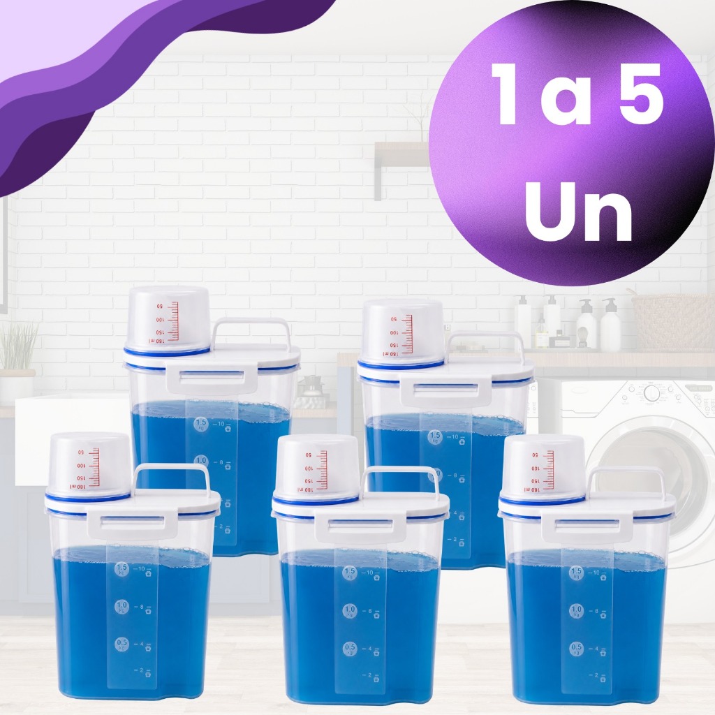 1 a 5 Unidades Dispenser Organizador Lavanderia 1,5 Litros Pote Amaciante Sabão em Pó Lavanderia Hermético